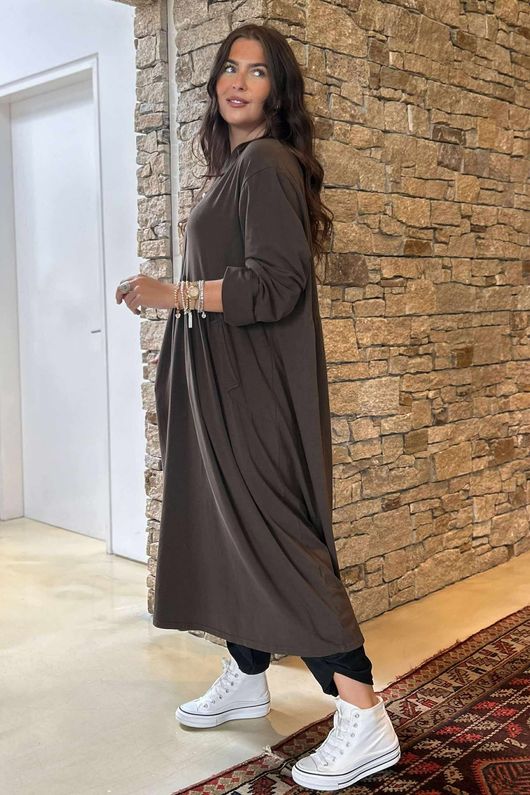 Made in Italy Donegal Cotton Jersey Smock Dress Chocolate
